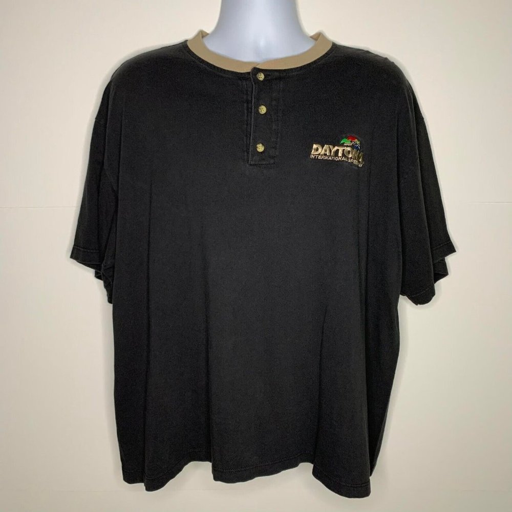 Vintage 90s Daytona International Speedway Embroidered Henley Shirt Mens Size XL
